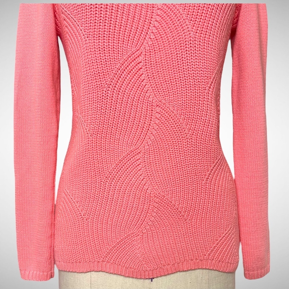 Talbots Pointelle Raglan Crew Neck Knit Sweater Salmon Rose Pink Coral XS - Picture 4 of 10